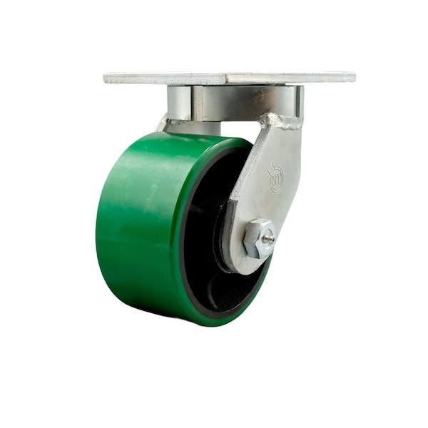 Service Caster 6'' Heavy Duty Green Poly on Cast Iron Wheel Swivel Caster with Swivel Lock CRAN-SCC-KP92S630-PUR-GB-BSL - main